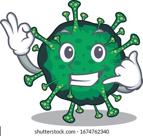 coronavirus mascot cartoon design showing Call me gesture