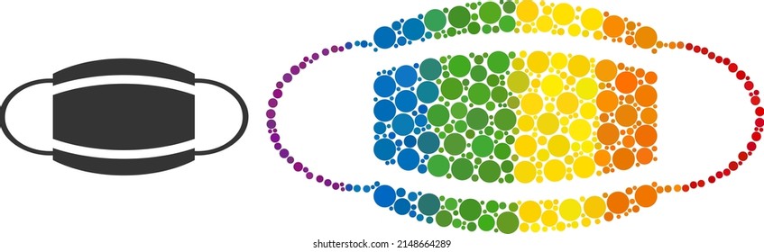 Coronavirus mask composition icon of round dots in various sizes and rainbow colored color hues. A dotted LGBT-colored coronavirus mask for lesbians, gays, bisexuals, and transgenders.