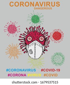 arte vectorial de diseño gráfico de coronavirus y máscara