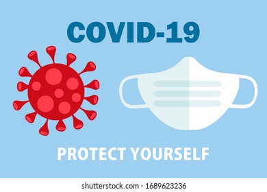 Coronavirus mask on blue background. Pandemic and corona virus outbreaks. Covid-19 concept vector illustration