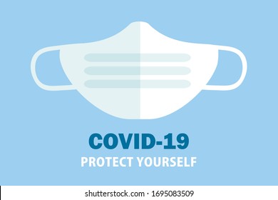 Coronavirus mask on blue background. Pandemic and corona virus outbreaks. Covid-19 concept vector illustration