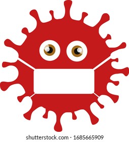 Coronavirus with mask, red face with open eyes wearing white surgical mask. Pneumonia virus 2020 