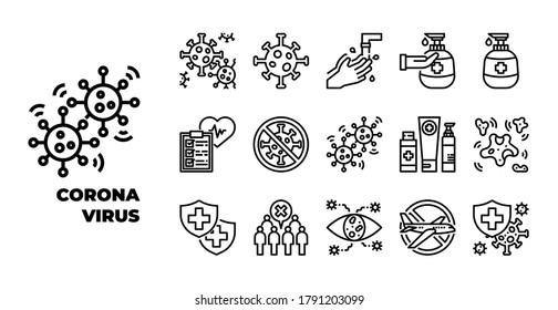 Coronavirus and medical element isolated icon set on white background. expanded stroke. vector and illustration design for website, mobile app