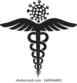 Coronavirus Medical Symbol, Icon Caduceus Isolated Illustration Covid-19