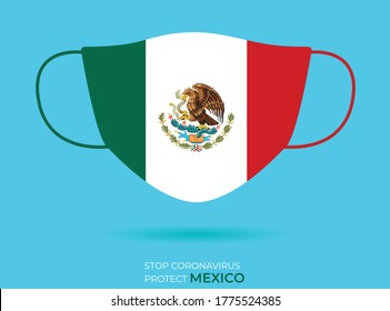 Coronavirus In MEXICO. Graphic Vector Of Surgical Mask With MEXICAN Flag.