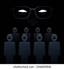Coronavirus microchip conspiracy theory. Possible people implanting with trackable microchips. Vector illustration