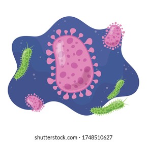 coronavirus microscopic cell bacteria and virus microorganism, disease infection vector illustration