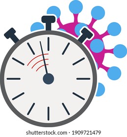 Coronavirus Molecule Under Stopwatch Icon. Flat Color Design. Vector Illustration.