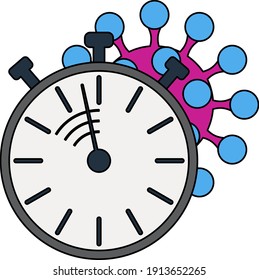 Coronavirus Molecule Bajo Icono De Stopwatch. Esquema Editable Con Diseño De Relleno De Color. Ilustración vectorial.