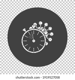 Coronavirus Molecule Under Stopwatch Icon. Subtract Stencil Design on Tranparency Grid. Vector Illustration.