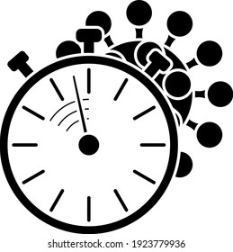 Coronavirus Molecule Under Stopwatch Icon. Black Stencil Design. Vector Illustration.