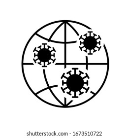 Moléculas de coronavirus en icono del globo sobre fondo blanco