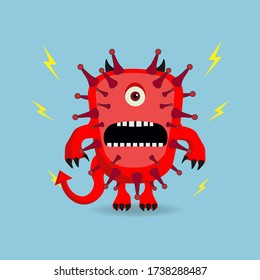 Coronavirus Monster Cartoon Character Design Vector Illustration. Covid-19 infectious diseases.