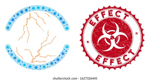 Coronavirus mosaic clean energy icon and rounded grunge stamp seal with Effect caption. Mosaic vector is composed from clean energy icon and with randomized pandemic items.