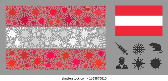 Coronavirus mosaic and flat Austria flag. Mosaic vector is created with Austria flag icon and with random microbe cell objects.