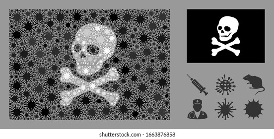 Coronavirus mosaic and flat pirate flag. Mosaic vector is created with pirate flag icon and with random microorganism objects.