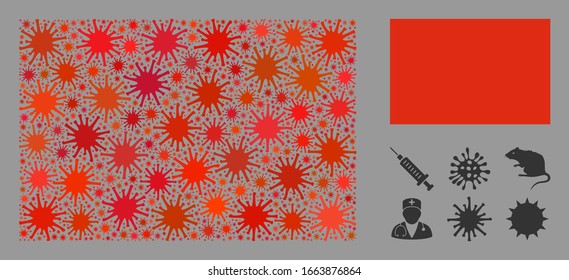 Coronavirus mosaic and flat red flag. Mosaic vector is created with red flag icon and with random bacillus objects.