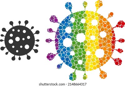 Coronavirus mosaic icon of circle elements in various sizes and spectrum color tinges. A dotted LGBT-colored coronavirus for lesbians, gays, bisexuals, and transgenders.