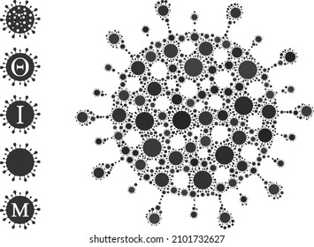 Coronavirus mosaic icon. Vector mosaic is organized from scattered virulent icons. Viral mosaic coronavirus icon and more icons. Coronavirus mosaic for isolation templates.