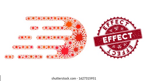 Coronavirus mosaic rush effect icon and rounded corroded stamp watermark with Effect text. Mosaic vector is designed with rush effect icon and with scattered pandemic items.