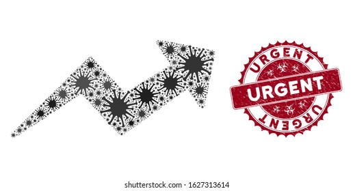 Coronavirus mosaic trend icon and rounded grunge stamp seal with Urgent caption. Mosaic vector is composed with trend icon and with randomized flu symbols. Urgent stamp seal uses biohazard style,