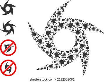 Coronavirus Mosaik Typhon Symbol und mehr Symbole. Typhoon-Mosaik für medizinische Vorlagen. Vektormosaik wird mit zufälligen ansteckenden Symbolen erstellt.