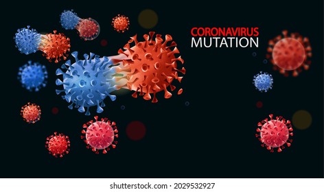 Koronavirus-Mutationshintergrund mit Krankheitsmolekülen. Mutationliches Viruskonzept und neuer Ausbruch des Coronavirus Delta. Vektorgrafik