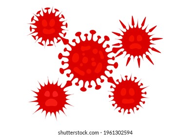 Coronavirus mutation - COVID 19 - New, more serious versions of the disease. With facial expressions of fear. In red and isolated. Vector illustration.