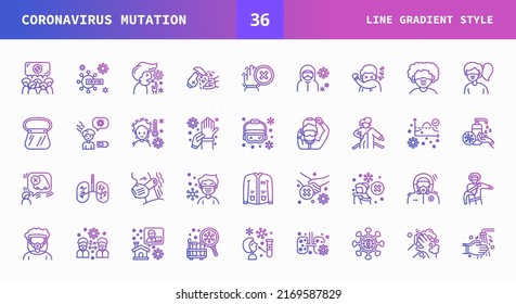 Coronavirus Mutation icons set line gradient of vector icons. Can used for digital product, presentation, UI and many more.