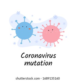 Coronavirus mutations, covid-19 virus strain, kinds of ncov, cute cartoon illustration, vector characters, isolated drawing of novel virus 