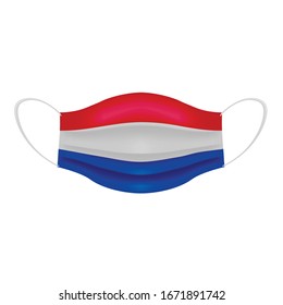 Coronavirus in Netherlands. Graphic of surgical mask with dutch flag. Novel coronavirus (2019-nCoV or CoVid-19). Medical face mask as concept of coronavirus quarantine. Coronavirus outbreak.