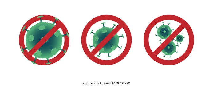 coronavirus and No Symbol, Prohibition Sign vector