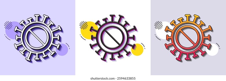 Coronavirus no vaccine line icon. Halftone dotted pattern. Gradient icon with grain shadow. Covid-19 pandemic virus sign. Corona virus symbol. Line coronavirus icon. Various designs. Vector