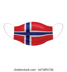Coronavirus in Norway. Graphic of surgical mask with norwegian flag. Novel coronavirus (2019-nCoV or CoVid-19). Medical face mask as concept of coronavirus quarantine. Coronavirus outbreak.