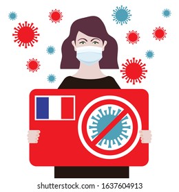 Coronavirus. Novel coronavirus (2019-nCoV)  in China. Woman in white medical face mask with a stop sign. Concept of coronavirus quarantine vector illustration. MERS-Cov middle East respiratory syndrom