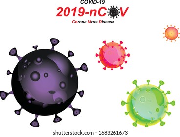 Coronavirus novel (2019-nCoV). Covid 19-NCP virus. Coronavirus nCoV is symbolized as a single stranded RNA virus. Background with realistic full 3D virus cells. Vector illustration of danger symbol.