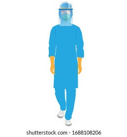 coronavirus : nurse with gloves protective suit and mask. Medical precaution concept. Vector illustration flat design of a male nurse.