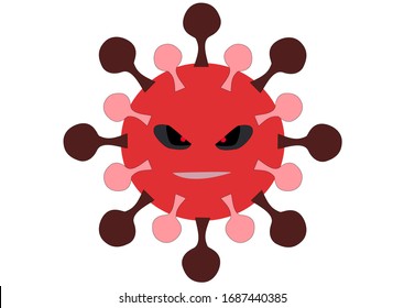 coronavirus object illustration in red color tone. Flat Design, no gradient, no effects.