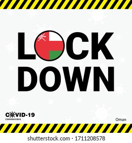 Coronavirus Oman Lock DOwn Typography with country flag. Coronavirus pandemic Lock Down Design