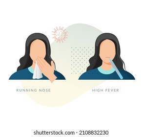 Coronavirus - Omicron Symptoms - Running Nose and Fever - Icon as EPS 10 File