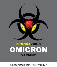 Coronavirus. Omicronn Version. Biological Hazard Sign.