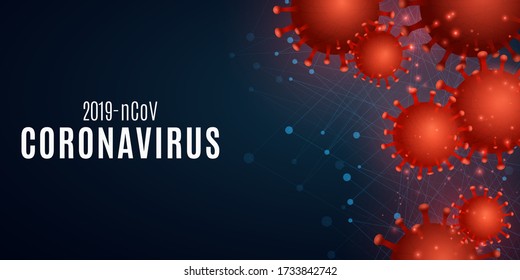 Coronavirus auf blauem Hintergrund mit dem Effekt von Plexus .Science Banner für Covid 19. 3d pathogener Organismus. Vector-Abbildung. EPS 10.