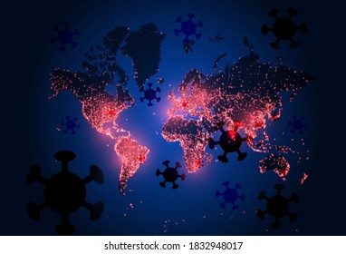 coronavirus en el mapa del mundo. la pandemia mundial. Ilustración de fondo del vector