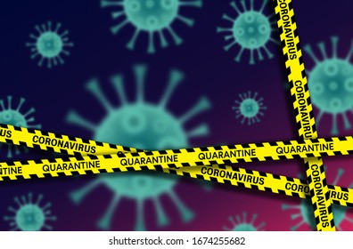 Coronavirus outbreak background with warning and quarantine signs. COVID-19 pandemic. Wuhan virus vector illustration