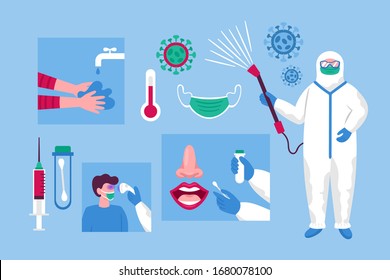 Concepto de brote de coronavirus con elementos para el diseño infográfico. Ilustración vectorial de caricatura plana