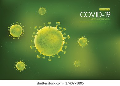 Coronavirus outbreak Covid-19 design with falling virus cell on a dark background. vector 2019-ncov corona virus illustration