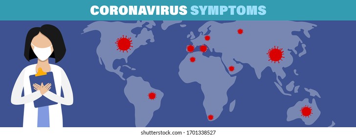 Coronavirus outbreak, COVID-19 vectorillustration symptoms infection, influenza background with dangerous flu strain cases as pandemic medical health, risk concept with disease cells.