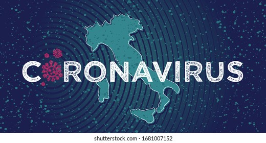 Coronavirus outbreak. Covid-19 viral infection. Worldwide spread of Coronaviruses. Country silhouette and lettering with virus cells.