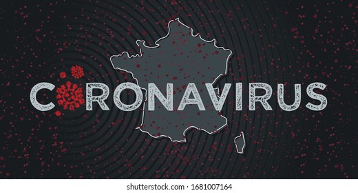 Coronavirus outbreak. Covid-19 viral infection. Worldwide spread of Coronaviruses. Country silhouette and lettering with virus cells.