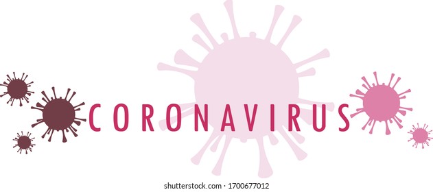 Coronavirus outbreak. Flat silhouettes of the virus and the word coronavirus in pink colors written on a white background. Coronavirus concept. Corona Virus 2020.  Infographic, Logo, symbol.